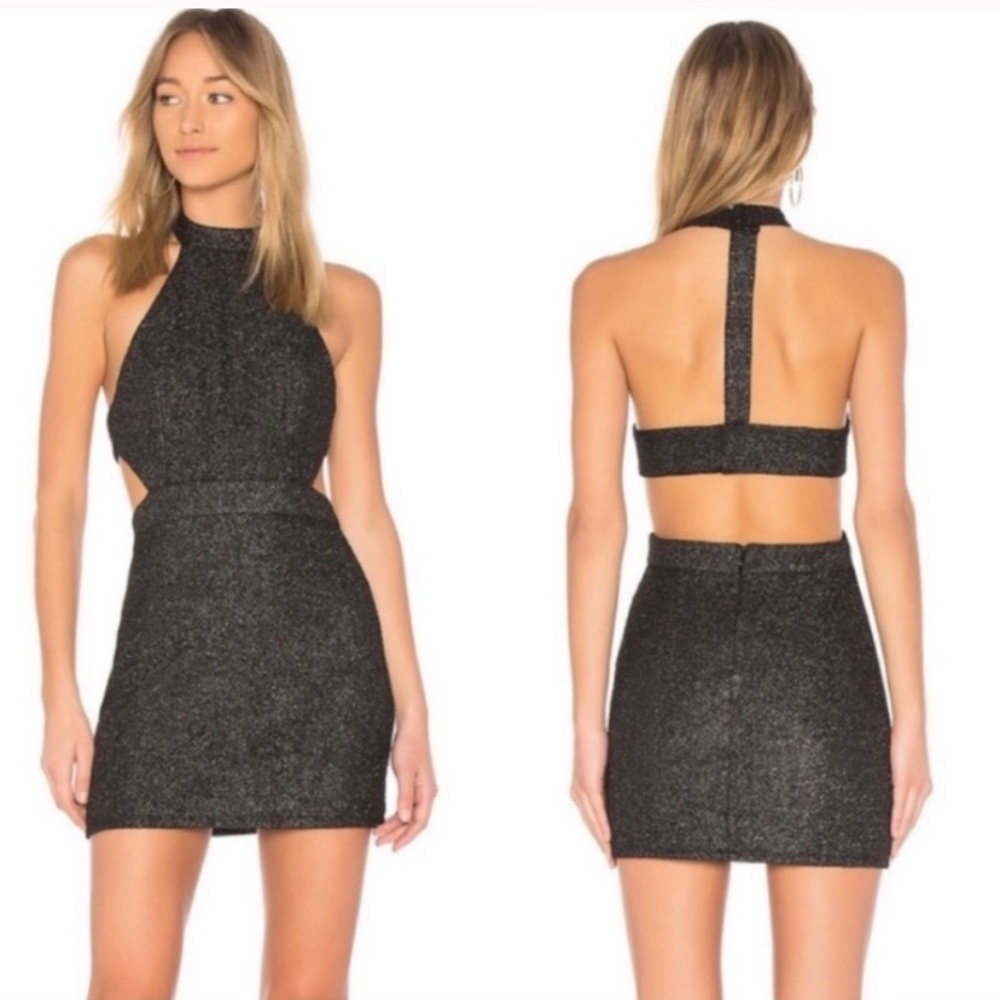 Revolve NBD Laryssa metallic halter bodycon dress